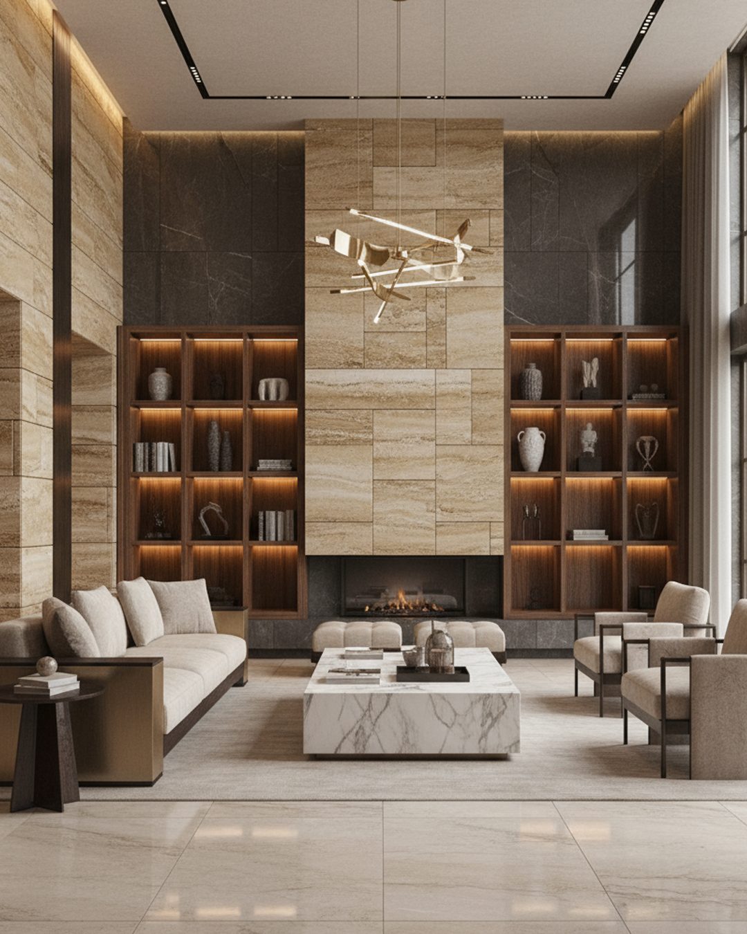 Warm-toned living room interior by MRASIL